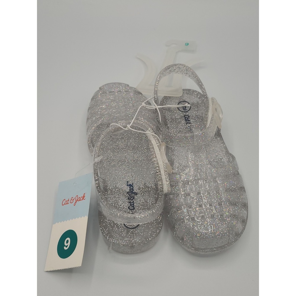 Cat And Jack Sunny Clear Jelly Sandals With Glitter Toddler Size 9